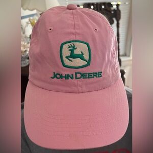 John Deere pink adjustable baseball cap, hat women’s green, and white logo